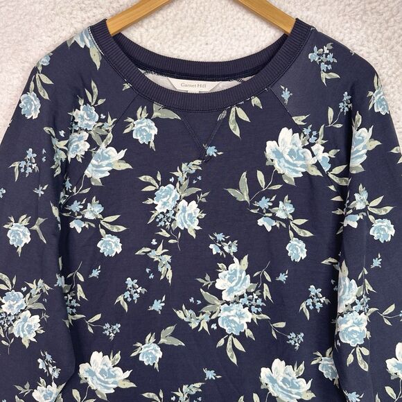 Garnet Hill XL Sweatshirt Dress Navy Floral Cotton Tencel Blend Cozy Casual - Picture 2 of 14